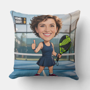 Coussin Funny Custom Head Blue Court Caricature Padel