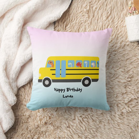 Coussin Funny DINO dinosaur School Bus garçon Anniversaire (Couverture)