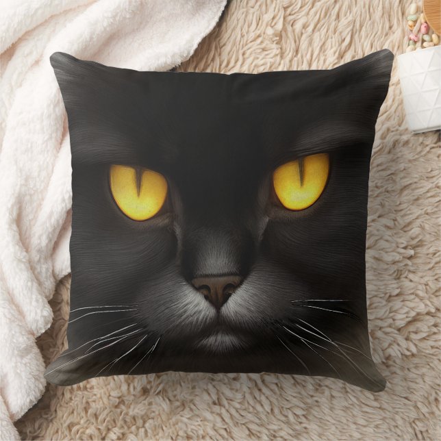 Coussin Funny Fluffeux noir Perse noir chaton visage (Couverture)