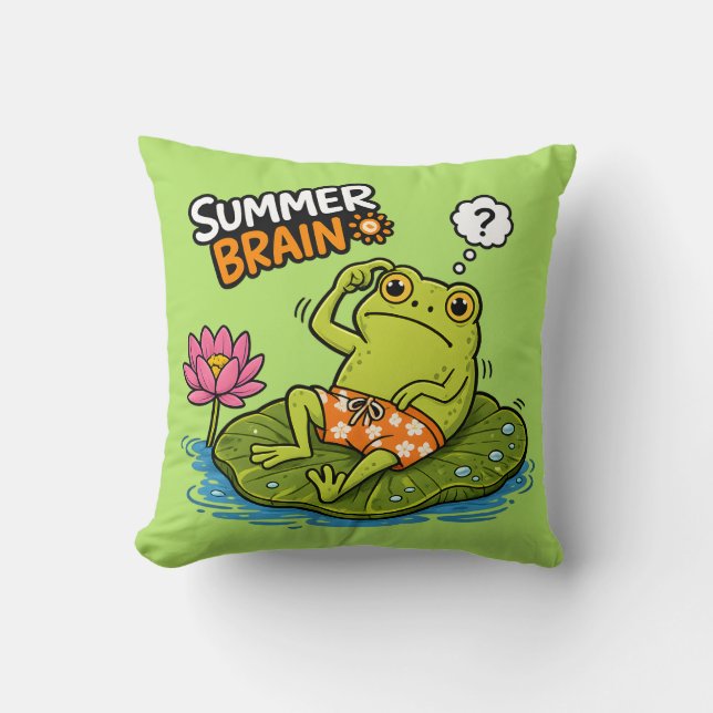 Coussin Funny Frog Summer Brain|Grenouille de dessin animé (Recto)