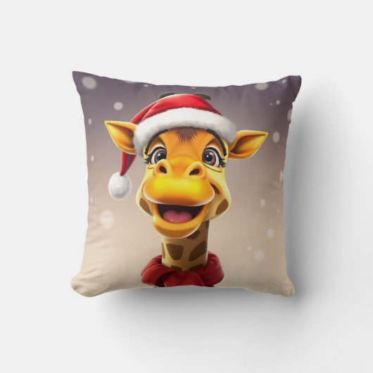 Coussin Funny giraffe wearing a Santa hat (Recto)