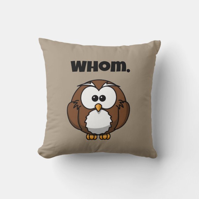 Coussin Funny Grammar Owl Cartoon for Writers & Word Nerds (Recto)