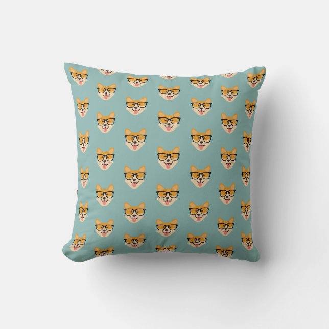 Coussin Funny Hipster Corgi Motif (Recto)