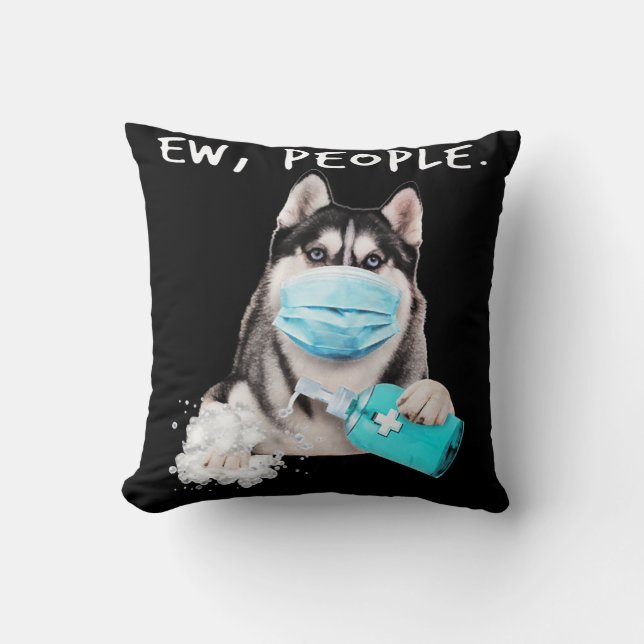 Coussin Funny husky chev dog wearing a face mask (Recto)