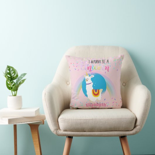 Coussin Funny Llama Unicorn Alpaca Kawaii Cute Ajouter Nom (Chaise)