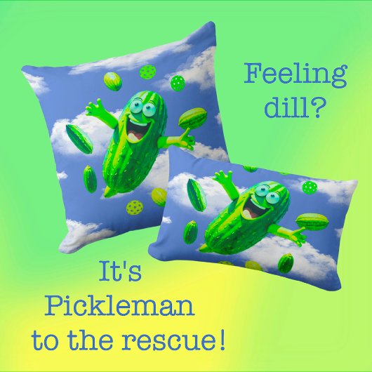 Coussin Funny Pickleman Vert Dans Le Ciel