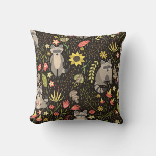 Coussin Funny Raccoons Vintage Illustration Motif