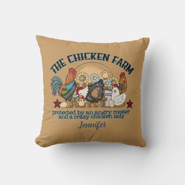 Coussin Funny Rust Brown Chicken Farm (Recto)