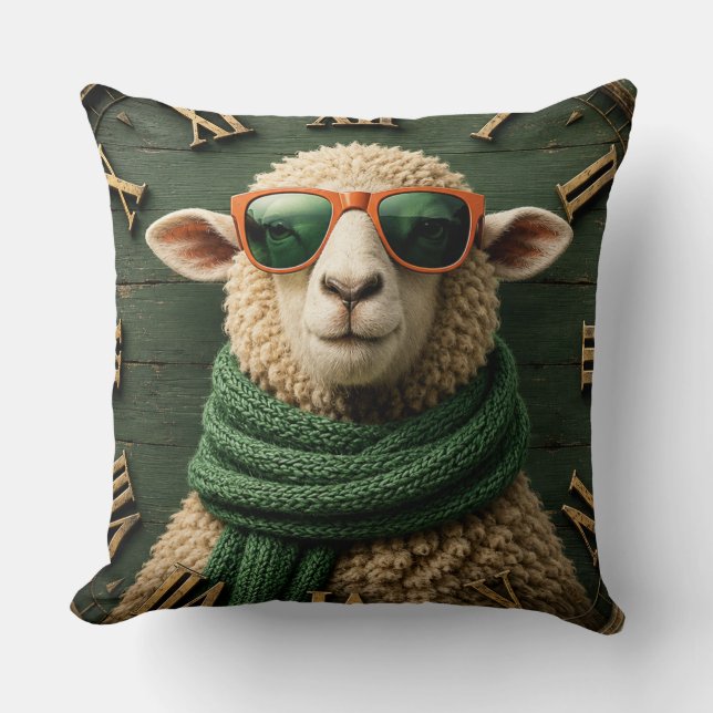 Coussin Funny Sheep with Sunglasses Farmhouse Rustic Count (Recto)