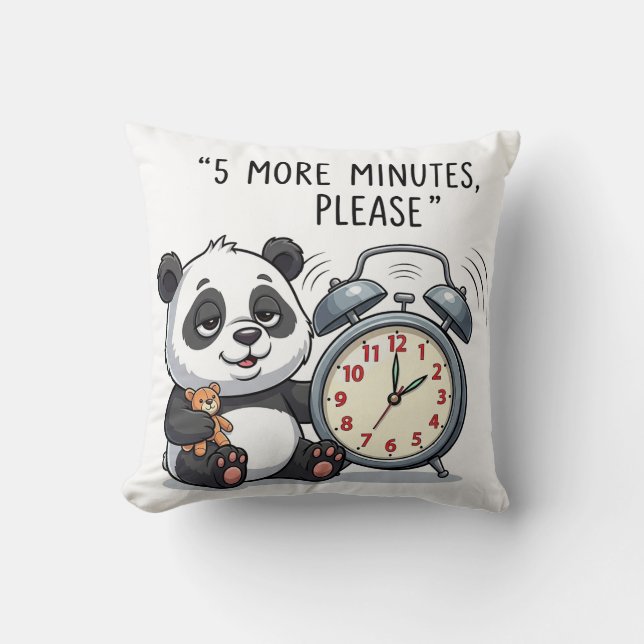 Coussin Funny Sleepy Panda Illustration with Alarm Clock  (Recto)
