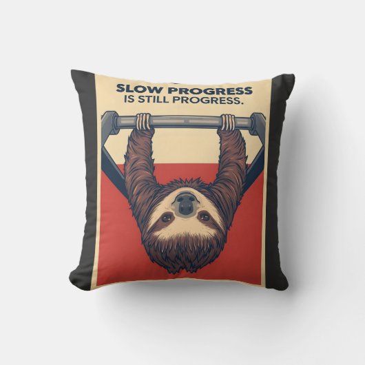 Coussin Funny Sloth Gym Motivation Poster - Slow Progress  (Recto)
