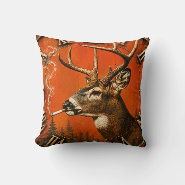 Coussin Funny Smoking Deer Rustic Hunting Cabin  (Recto)
