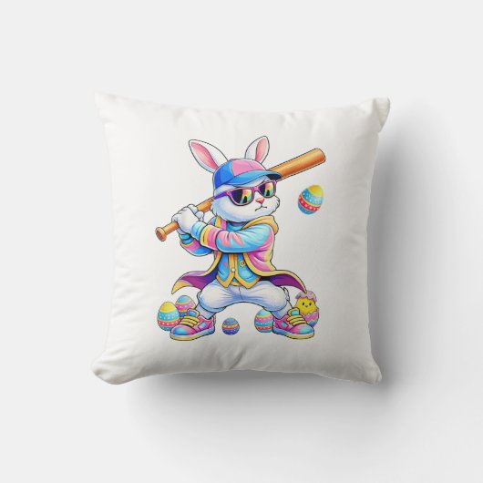 Coussin Funny Tie Dye Rabbit Baseball Easter Bunny Men Boy (Recto)