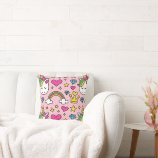 Coussin Funny Unicorn Motif rose Magique Cheval mignon