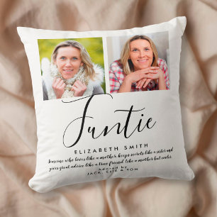 Coussin Funtie Fun Auntie Citation Élégant Script Photo