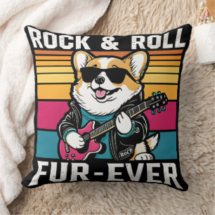 Coussin Fur-Ever Rock & Roll With A Rockin Corgi