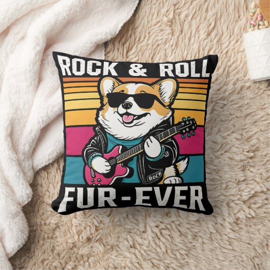 Coussin Fur-Ever Rock & Roll With A Rockin Corgi (Couverture)
