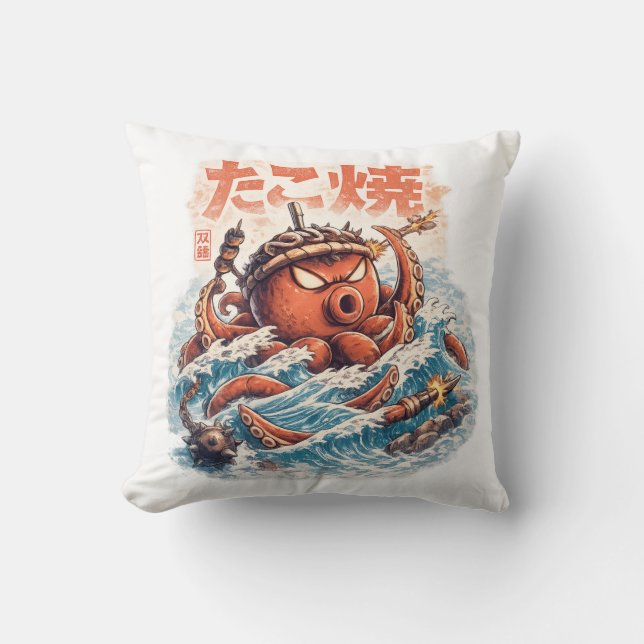 Coussin Furie de Samouraï Pieuvre – Art Océanique Inspiré  (Recto)