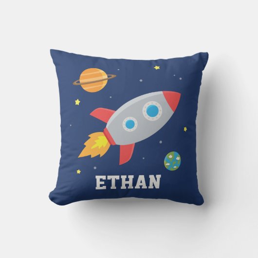 Coussin Fusée dans l'espace, planète et étoiles, nurserie (Recto)
