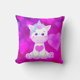 Coussin Fushcia Bébé Unicorne Coeur Imprimer Jeu d'oreille
