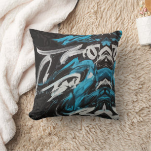 Coussin Fusion Abstraite : Touches de Couleur et Lignes Dy
