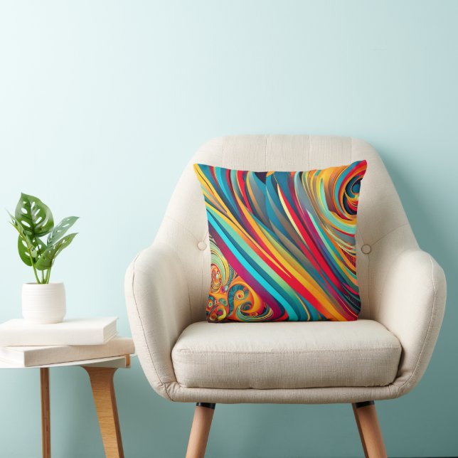 Coussin Fusion Color Wave – Art abstrait moderne en spiral (Chaise)