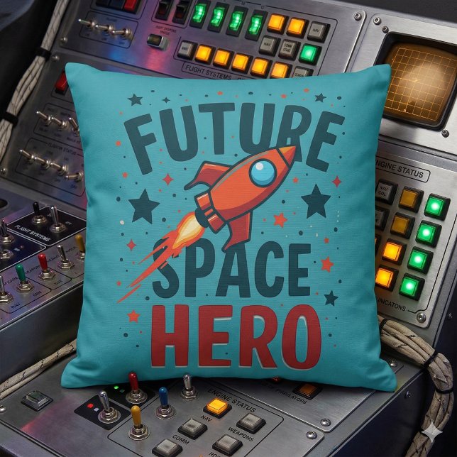 Coussin Future Space Hero Retro Rockship Design (Future Space Hero Retro Rocket Ship Design Throw Pillow Mockup A)