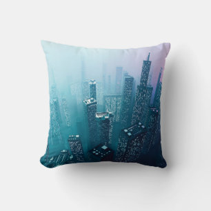 Coussin Future ville centre-ville avec gratte-ciel en cybe