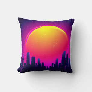 Coussin Futurisme rétro. illustration d'onde de synthétise