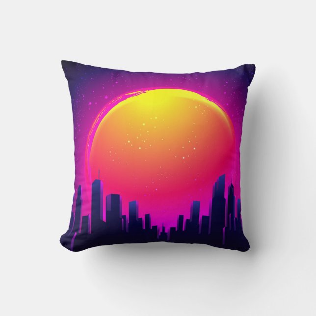 Coussin Futurisme rétro. illustration d'onde de synthétise (Recto)