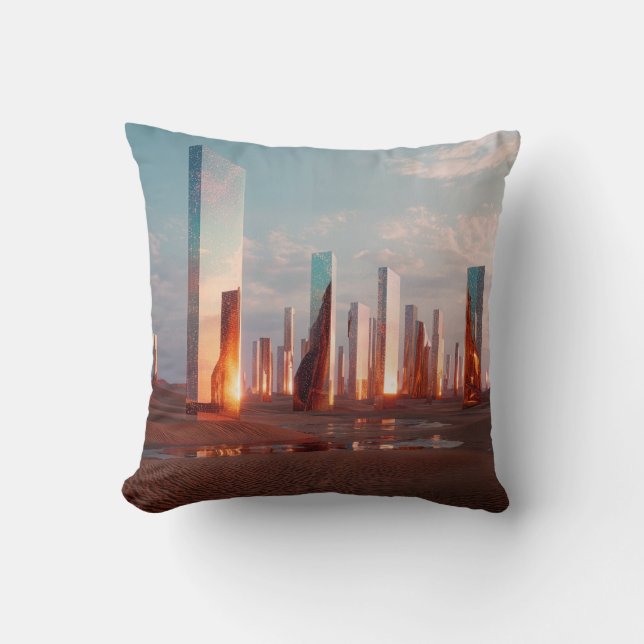 Coussin Futuristic Surreal Mirror Towers In Desert (Recto)