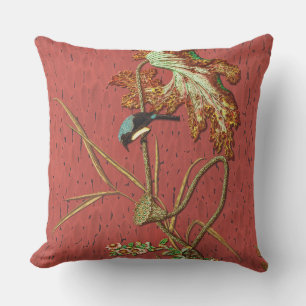 Coussin G.A. Audsley Vintage Rouge Oiseau Japonais Lotus A