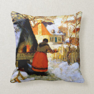 Coussin Gagnon - Chauffage du four, scène hivernale