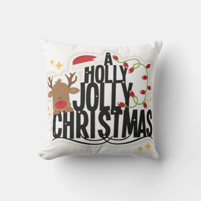 Coussin gai de Noël de houx de renne (Recto)