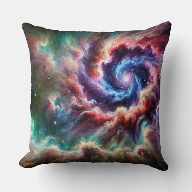 Coussin Galaxie cosmique colorée avec Nebula radiante (Recto)