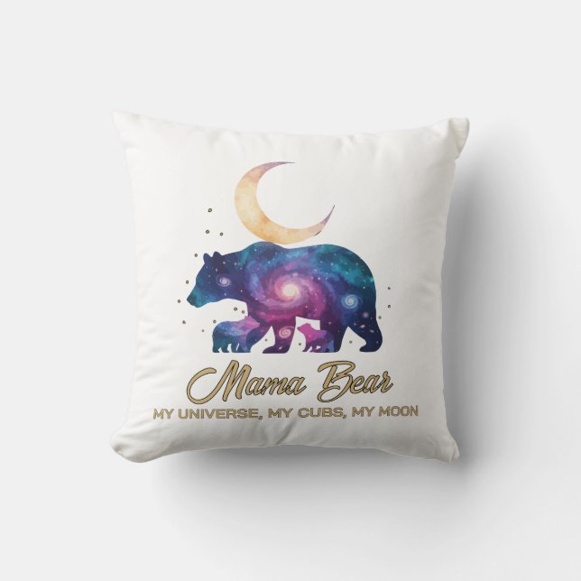 Coussin Galaxy Mama Bear & Cubs Moon Silhouette (Recto)