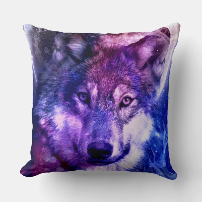 Coussin Galaxy Mystical Wolf Face Avec Pleine lune (Recto)