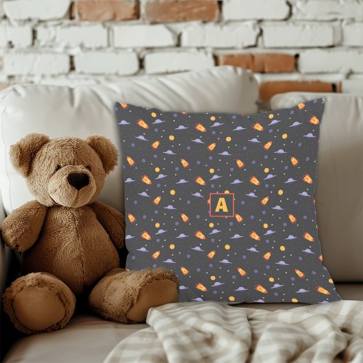 Coussin Galaxy pattern yellow gray name Throw Pillow