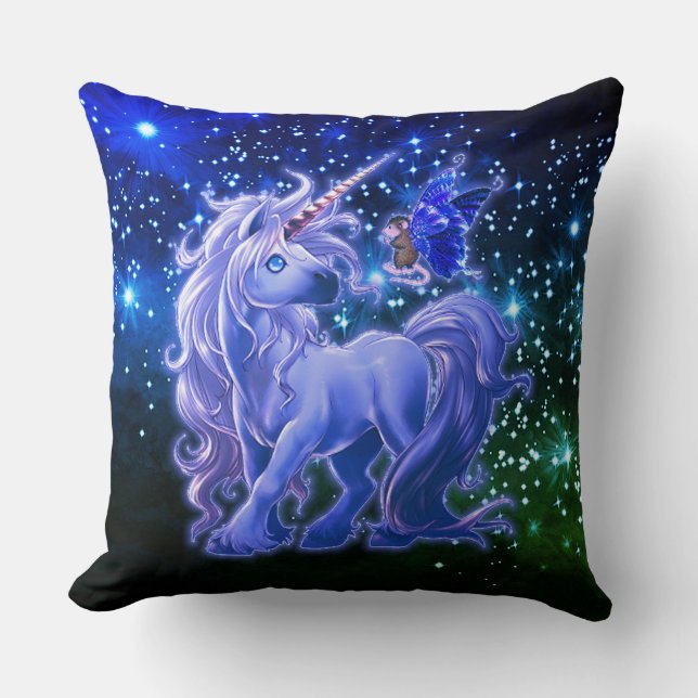 Coussin Galaxy Sparkle Blue Unicorn (Recto)