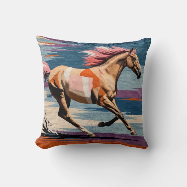 Coussin Galloping Grace" Cheval artisanal Kilim Cushion (Recto)