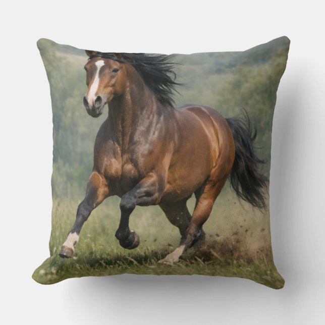Coussin Galloping Horse Throw Pillow – Realistic Equestria (Recto)