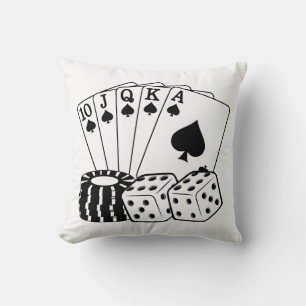 Coussin Gambling Casino Cartes Dice Poker Chips Art
