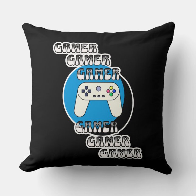 Coussin Gamer bleu et noir | Contrôleur vidéo (Recto)