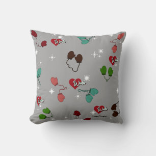 Coussin Gants d'amour d'hiver et motif de flocon de neige