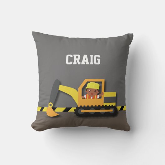 Coussin Garçon Afro-Américain Construction Excavatrice (Recto)