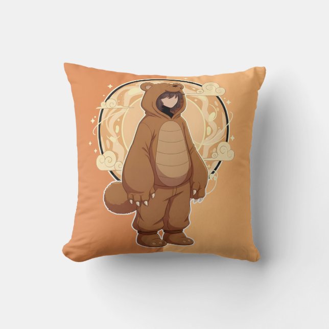 Coussin Garçon Anime Mignon en Ours (Recto)