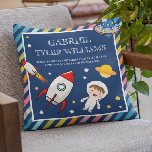 Coussin Garçon Astronaute Espace Fusée Naissance Statistiq