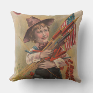 Coussin Garçon avec Feux d'Artifice, Drapeau Américain, Im