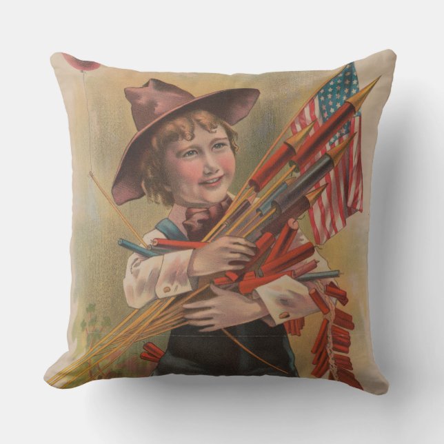 Coussin Garçon avec Feux d'Artifice, Drapeau Américain, Im (Recto)