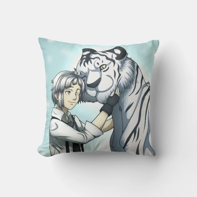 Coussin Garçon avec tigre blanc (Recto)